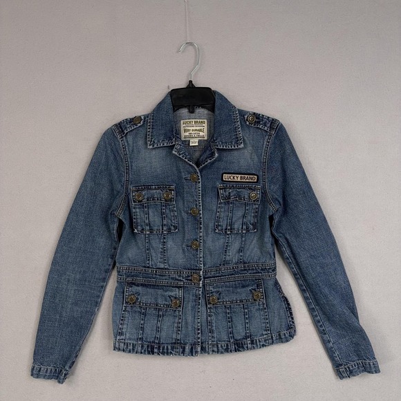 Lucky Brand Jackets & Blazers - Vintage Lucky Brand Jacket Womens Medium Blue Denim Utility Cargo Pockets 90s